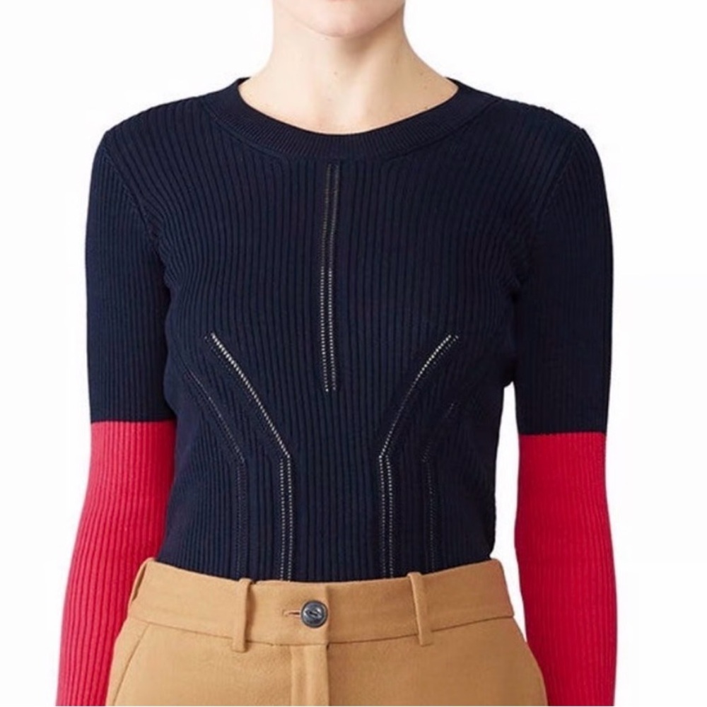 Cedric Charlier Navy Pink Colorblock Long Sleeve Sweater